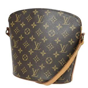 LOUIS VUITTON Logo Drouot Shoulder Bag Monogram Leather Brown